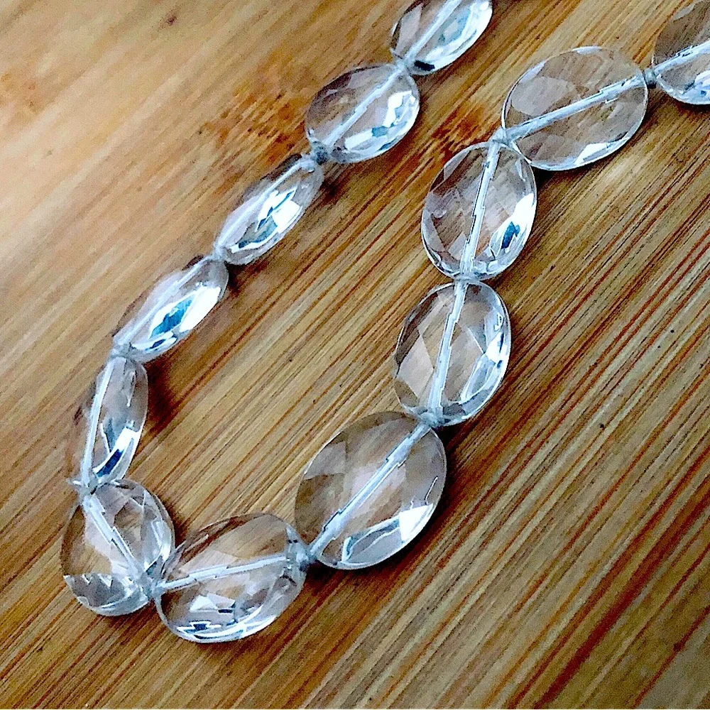 $123  14K and Faceted Quartz Crystal Gemstone Estate Necklace    Marked 14K FJS - Picture 6 of 9